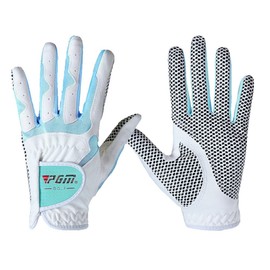 Guantes de golf para mujer, un par (4 opciones de color), sistema de agarre mejorado PGM, frescos y cómodos, Blanco/Azul, Pequeño