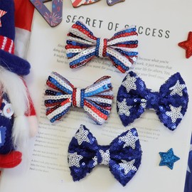 Independence Day Sequin Hair Bows for Girls Star Stripes Sparkly Alligator Clips Red Glitter Hair Accessories for Little Teen Toddler Girls