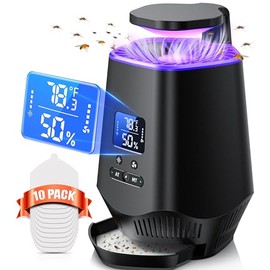Fruit Fly Traps for Indoors, Smart Fly Trap Indoor Bug Zapper Gnat Traps for House Indoor with Temperature and Humidity Sensor, 10PCS Sticky Boards Black 01