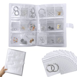 Wensdr 288 Grids Transparent Jewelry Storage Book with 100 Zipper Bags Portable Travel Jewelry Organizer Bags for Rings, Necklace, Bracelets