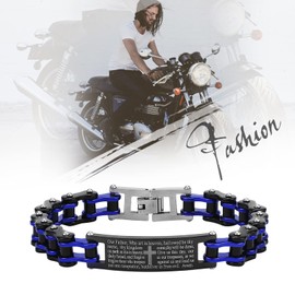 Flongo Mens Cross Bracelet + English Bible Bracelet Motorcycle Chains Punk Bracelet Gold/Red/Blue Stainless Steel Bracelet Religious Elements for Punk Men and Women, Stainless Steel