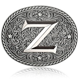 Western Cowboy/Cowgirl Initial Belt Buckle-Silver- Large Letter Buckles for Men and Women - Custom Girls/Boys