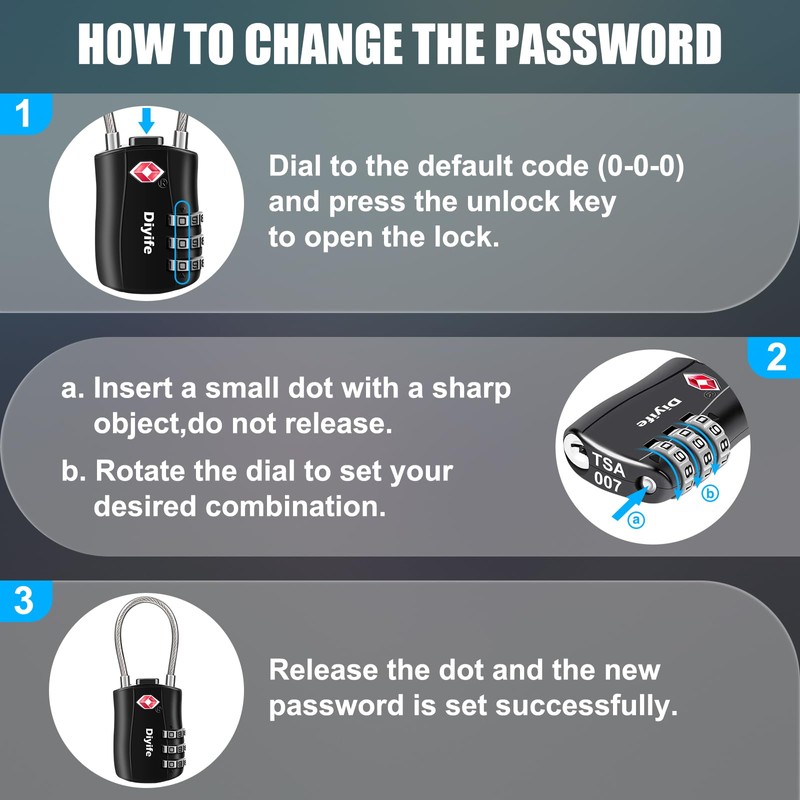 Diyife TSA Luggage Locks, [Newest Version][2 Packs] 3-Digit Security Padlock,