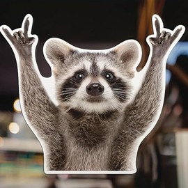 2 Pcs Funny Raccoon Car Sticker, Rock Hand Sign Decal, 5.5 Inch, for Car Window, Laptop, Bumper