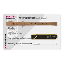 Voggy's wooden Recorder Set flute wiper cloth bag set for beginners and advanced players (C-soprano, baroque fingering, double hole, length: 32 cm), brown