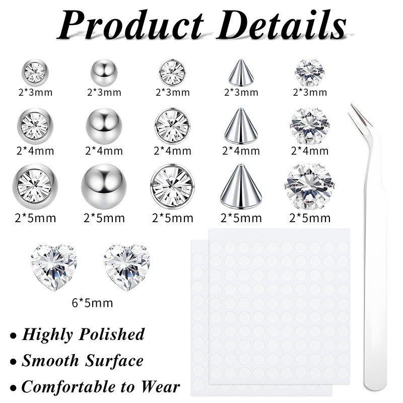 viallolipa 36Pcs Fake Belly Piercing, Fake Nose Piercing Studs Eyebrow