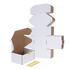 RLAVBL 10 Pack 6x4x3 Small Shipping Boxes, White Corrugated Cardboard Box for Packing, Mailing, Business
