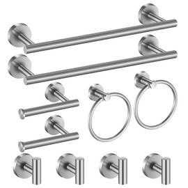 Hinmood Bathroom Hardware Set 10 Pieces, Stainless Steel Towel Bar Set Includes 2 Packs 16 inch Towel Bar, 4 Packs Towel Hook, 2 Packs Towel Ring, 2 Packs Toilet Paper Holder