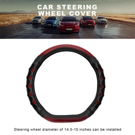 ZNDAW Car Steering Wheel Cover, 15 Inch Leather D-Shaped Steering Wheel Protector with 3D Honeycomb Comfy Grip, Breathable Anti-Slip Steering Wheel Cover for Most Car, SUV, Truck (Red)
