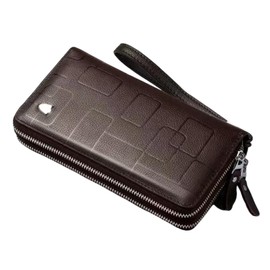 X&Z Shop Long Wallet, Genuine Leather, Men's, Coin Purse, Large Capacity, Multi-functional, Leather Business Wallet, Double Zipper, Large Screen Cell Phone Storage, License Holder, Braun