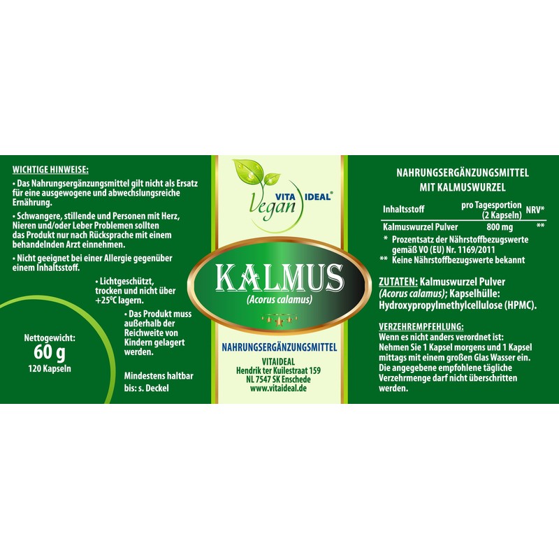 VITA IDEAL Vegan® Calamus Root 120 Capsules – Acorus Calamus