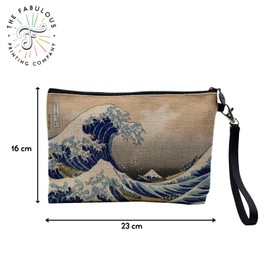 Tasche aus Leinen – Selection Plus schöne japanische Hokusai-Prägung japanische Illustration Antik Vintage 1800 – Kosmetiktasche aus Leinen in Leinenoptik – Kulturbeutel – Münztasche, Hoskuai Wave,