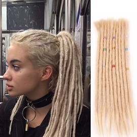 Aosome Blonde Color Real Human Dread locks, Full Handmade 10 Strands Braiding Hair Extensions 20 inch