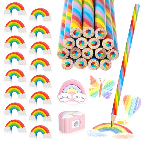 Pack of 16 Rainbow Pencils Children's Set, Colouring Pencils Including