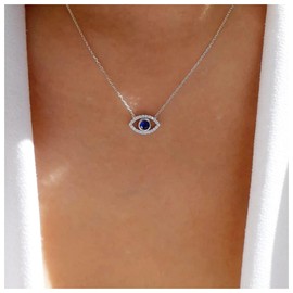 Cimenexe Bohemian Sapphire Evil Eye Pendant Necklace Silver Crystal Eye Necklace Chain Blue CZ Devil Eye Choker Necklace Paved Rhinestone Demon Eye Necklace Jewellery for Women and Women