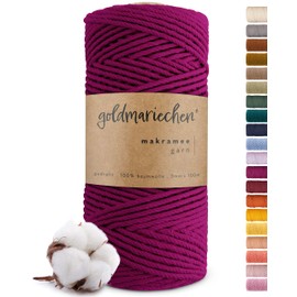 goldmariechen® Premium Macrame Yarn (Berry) | 3 mm x 100 m | 100% Cotton | Plastic-Free Packaging | Macrame Cotton Yarn for DIY Crafts