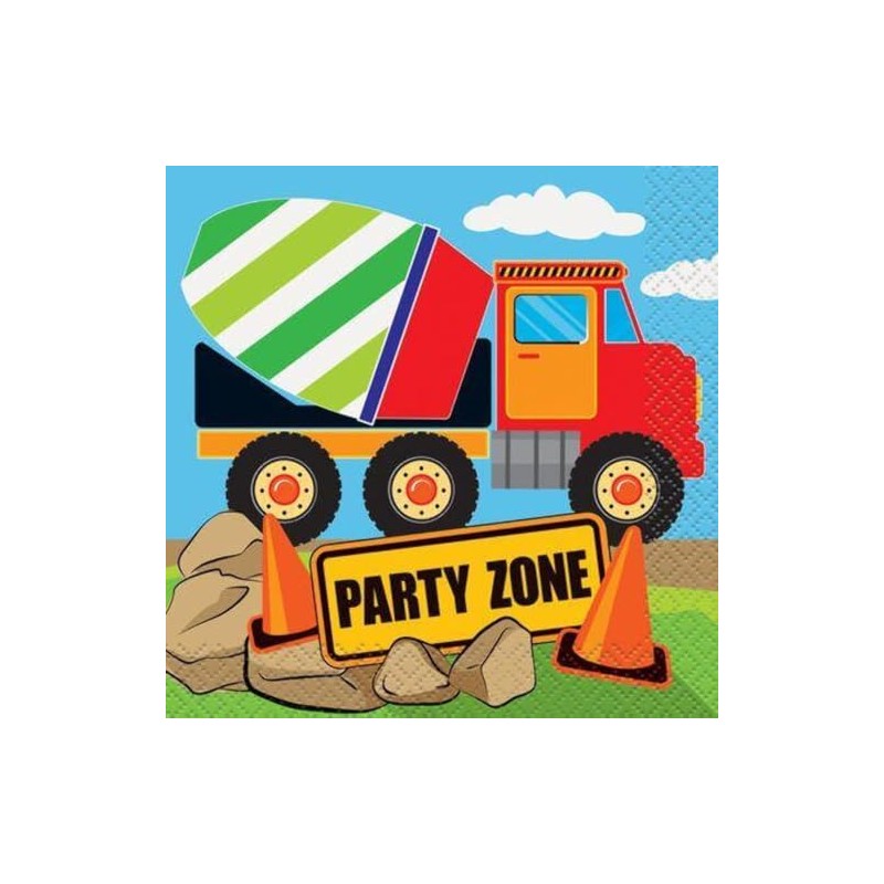 Multicolored Construction Party Beverage Napkins, 16-Pack - Perfect for Kids'