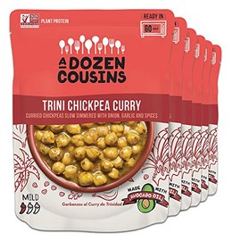 A Dozen Cousins Meals Ready to Eat, Vegan and Non-GMO Seasoned BeansMade with Avocado Oil (Trini Chickpea Curry, 6-Pack)