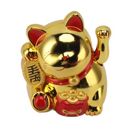 Maneki Neko, Lucky Fortune Cat, Vivid and Lovely Fortune Cat with Electric Waving Arm, Battery Operated, Artistic Cat Statue Decoration for Decorating Office, Living Room, Car (MLY11020-4 Gold)