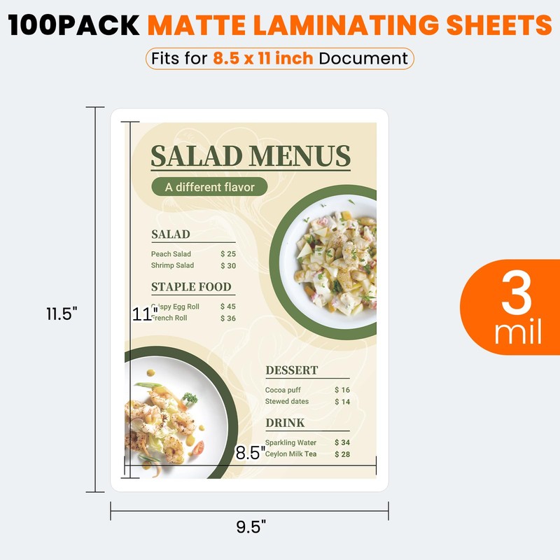 CAREGY Matte Laminating Sheets,100 Pack 9 x 11.5 Inches,3 Mil