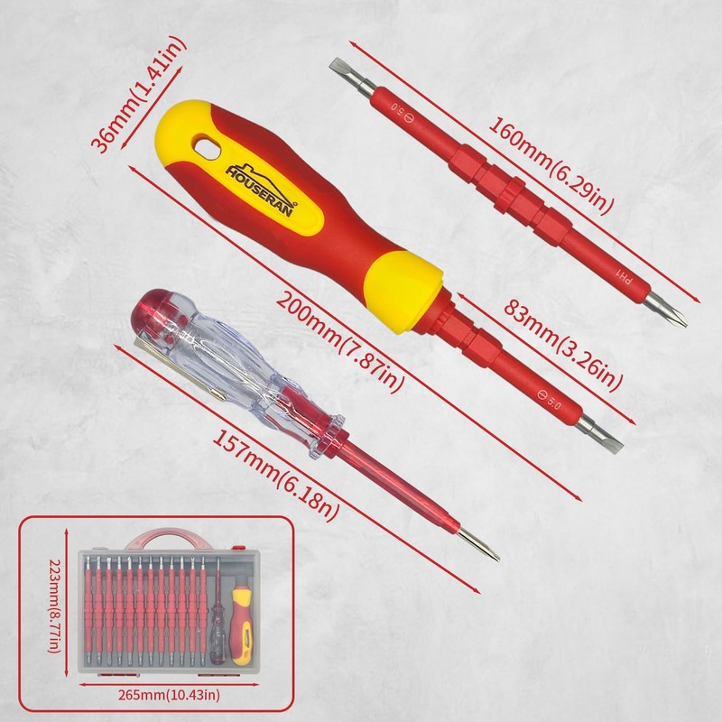 Insulated Screwdriver, HOUSERAN 26 Pcs Screwdriver Set, Magnetic Tip Electrician