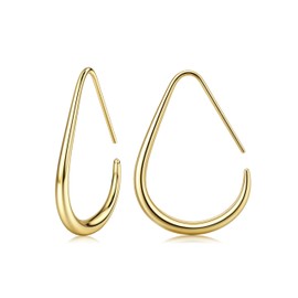 ORAZIO G23 Titanium Gold Hoop Earrings Hypoallergenic 18K Gold Plated Teardrop Earrings for Women Trendy Large Oval Pull Through Hoop Earring Statement Jewelry for Women, 40mm G1