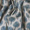 Navy Blue Tree Print on Natural Beige Cotton & Linen