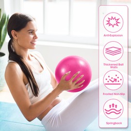 OMCGG 9 Inch Soft Pilates Ball, Small Exercise Ball with Inflatable Straw Anti-Burst Non-Slip PVC Mini Gym Ball for Yoga Pilates Barre Physical Therapy Core Strengthening Posture (Pink)