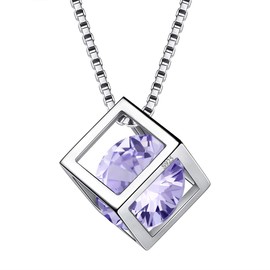 Aurora Tears Birthstone June Necklaces Women 925 Sterling Silver Crystal 3D Cube Birth Stone Pendant Cubic Zirconia Birthday Dec. Pendant Charm Dating Jewelry DP0028D