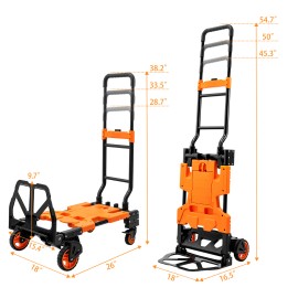LoJok TECSPACE 2 in 1 Folding Hand Truck, 400 LBS Capacity Dolly Cart (Orange)