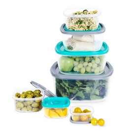 FiNeWaY 7pc Nesting Stackable Food Storage Containers Box With Airtight Lids BPA Free Lunch Snack Meal Boxes Kitchen Reusable Organiser Portion Control