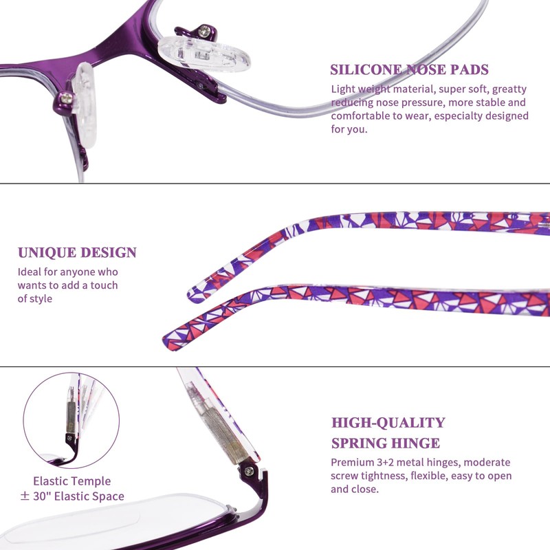 FONHCOO Bifocal Reading Glasses for Women, Metal Spring Hinge Blue