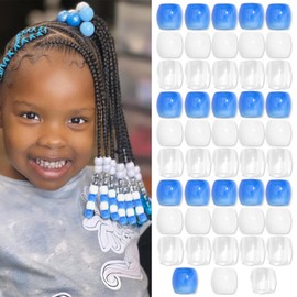 Kotkiddy 48 Pieces Beads Hair Beads Braid Accessories for Children Girls Cute Loc Beads Hair Decoration Jewellery Maker Set with Tool (Blue White Transparent)