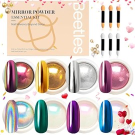 Beetles Polvo Cromado para Uñas, 8 Colores Efecto Espejo y Aurora Pro | Polvos perlados y holográficos para acabados espejo y aurora en uñas de gel y nail art creativo