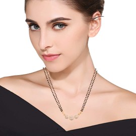 Sunsoul By Touchstone Traditional Indian Bollywood Studded Diamond Look Black Beads Symbolic Designer Jewelry Mangalsutra In Two Tones For Women.