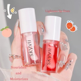 Dulele 4PCS Fruit Flavoured Lip Oil Set, Moisturizing Plumping Lip Glow Oil, No-Sticky Lip Gloss Lip Balm, Hydrating Nourishing Lip Care for Women/Peach/Strawberry