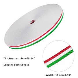 Green White Red Striped Grosgrain Ribbons 55 Yards - 3/8 Inch Double Face Design Green Red Stripes Polyester Fabric Ribbon for DIY Crafts, Gift Package Wrapping, Christmas Party Decoration