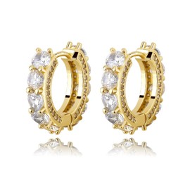 TOPGRILLZ Gold Hoop Earrings 14K Gold Silver 5A+ Diamond Cubic Zirconia Hoop Huggie Earrings Cartilage Hypoallergenic Hoop Cuff Earrings For Men Women(Two Lateral Inlay Gold)