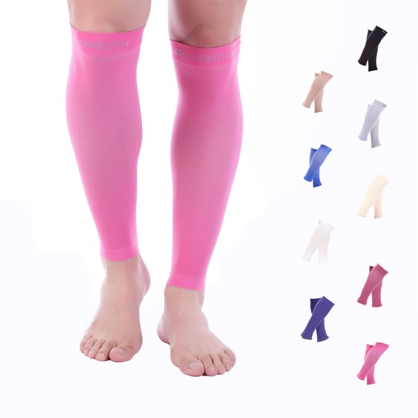 Doc Miller Calf Compression Sleeve Men and Women - 15-20mmHg Shin Splint Compression Sleeve Recover Varicose Veins, Torn Calf and Pain Relief - 1 Pair Calf Sleeves Pink Color - XXX-Large Size