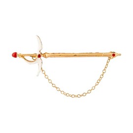 Knighthood Gold and White Sword Brooch with Red Stone and Hanging Chain Lapel Pin for Men – Stylish Suit Accessory