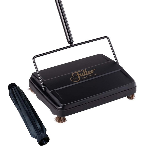 Fuller Brush Electrostatic Carpet & Floor Sweeper with Additional Rubber Rotor - 9" Cleaning Path - Lightweight - Ideal for Crumby & Wet Messes - Works On Carpets & Hard Floor Surfaces (Black)