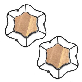 Hosoncovy Round Hot Pot Holder Pad Set of 2,Heat Resistant Pot Mat Hot Pot Trivet Mat Table Place Mat Kitchen Worktop Protector Dish Mat (Black, Star)