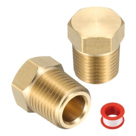 QUARKZMAN 2 Pieces Brass Hex Plug Compression Cap Fitting Stop Valve Cap, 1/8 Inch NPT Hex Thread Pipe Fitting Flare Cap Pipe End for Air Conditioning, Water, Gold