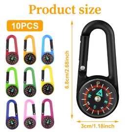 CIGTSICO 10pcs Compass Keychains Colorful, Colorful Carabiner Compass,Carabiner Kids with Buckle for Summer Outdoor Hiking Hunting Travelling