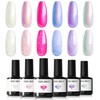 modelones Pearl Gel Nail Polish Set, 6 Colors Ocean Shimmer White Hot Pink Purple Blue Green Mermaid Glitter Gel Polish Soak Off Nail Drawing Nail Gel Polish Swirl Shell Thread Effect DIY Gift