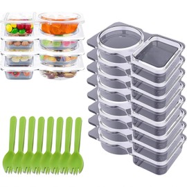 8Pcs Reusable Snack Containers, Double Compartment Snack Pot, Reusable Snack Containers with Lids & Spoons, Thickened and Portable Snack and Dip Container for Picnics, Work, School Travel