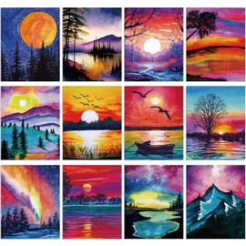 12 Packs Diamond Art Painting Kits for Adults, Natural Scenery Full Drill Diamond Dots Paintings for Beginners, Round 5D Paint with Diamonds Pictures Gem Art Painting Kits DIY Crafts Kits 12x16inch