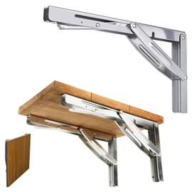 FreeTec Folding Shelf Bracket 12'' Outdoor Heavy Duty Long Release Arm Polished Stainless Steel Folding Shelf Bench Table Folding Shelf or Bracket, Max Load: 550lb/250kg