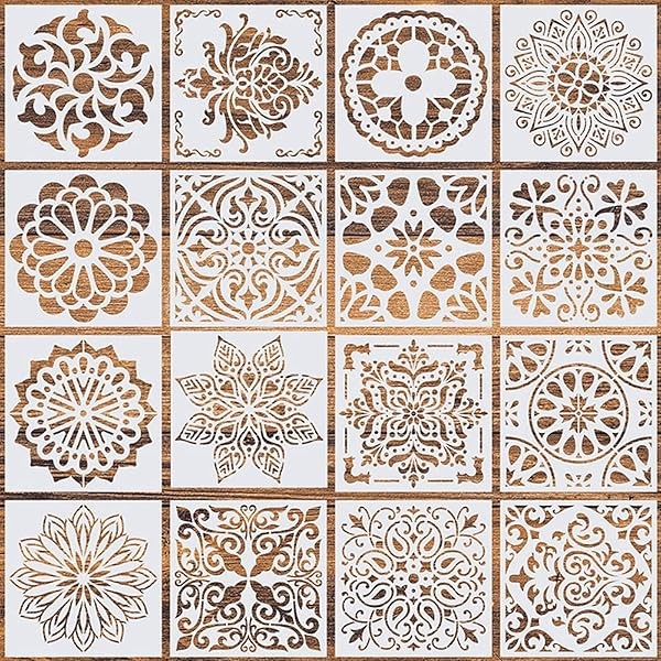 16 Pcs (6 x 6 Inch) Reusable Stencils, Mandala Stencils