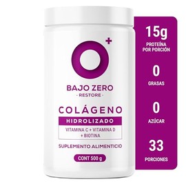 Bajo Zero Restore. Colágeno hidrolizado, Vitamina C, Vitamina D y Biotina. 500 g.
